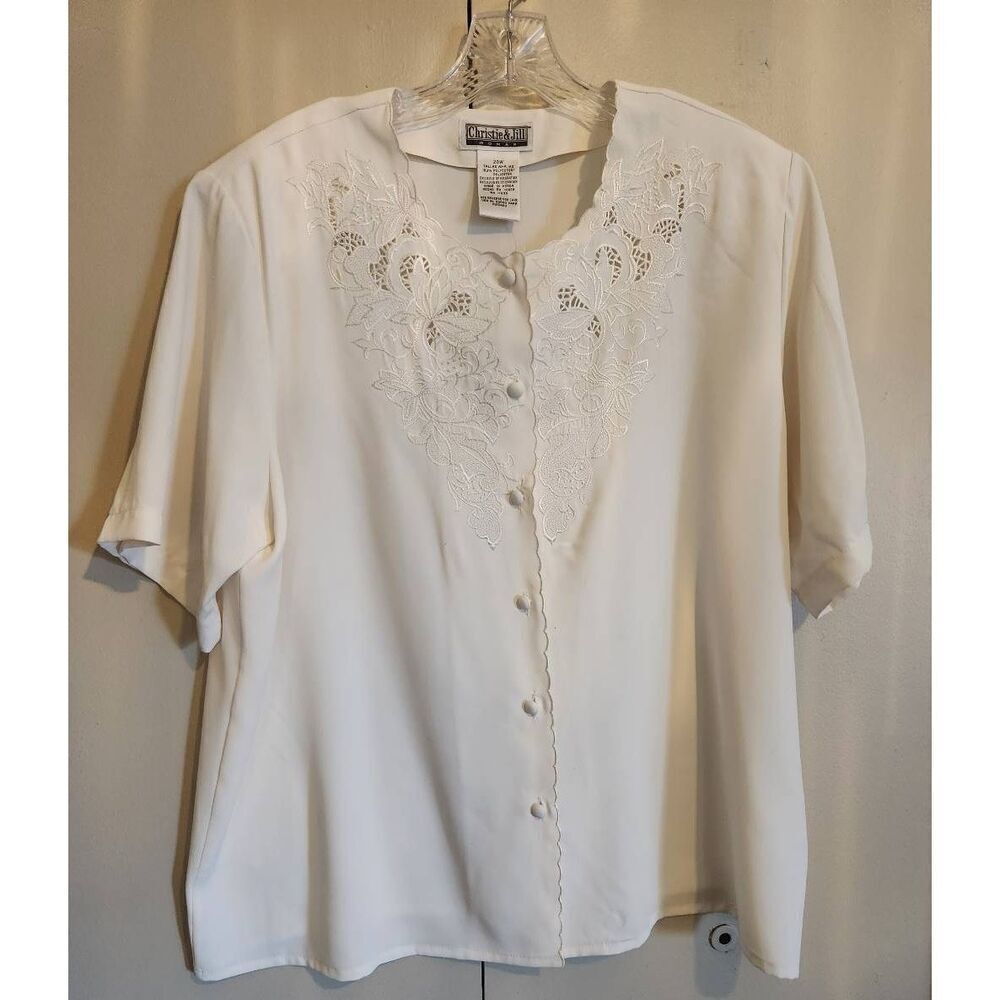 U33 Christie & Jill plus sz 20 Woman's Blouse Lace Embroidery & Scalloped Trim